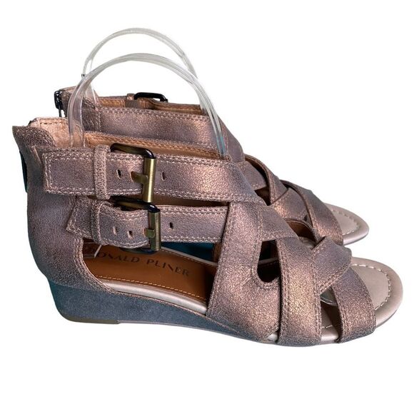 Donald Pliner Valencia Buckle Detail Woven Cage Wedge Sandal Kidskin Leather New - Picture 3 of 16